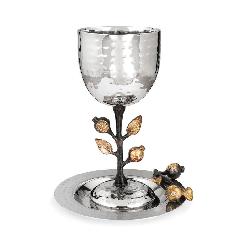Yair Emanuel Stainless Steel Stemmed Kiddush Cup - Pomegranates