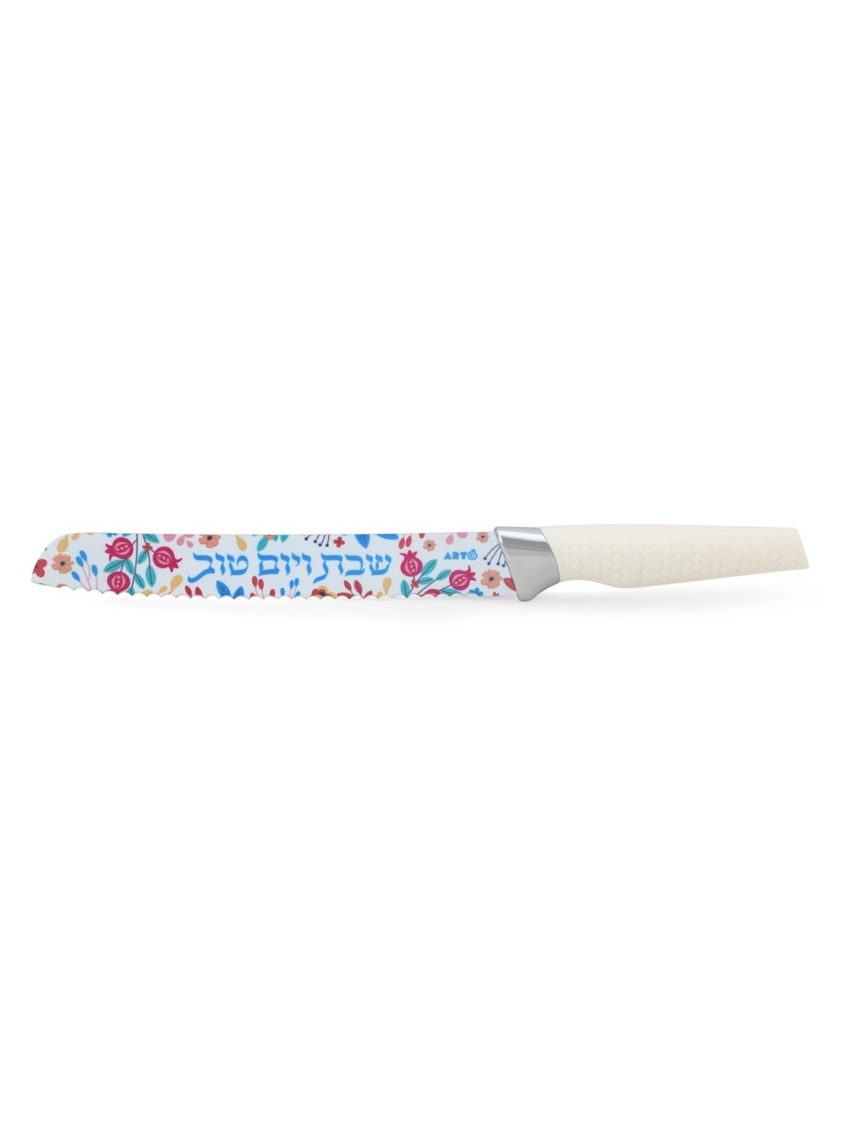 Tempered Glass Challah Board & Knife Set - Pomegranates and Birds Desi