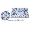 Tempered Glass Challah Board & Knife Set - Pomegranates and Birds Desi