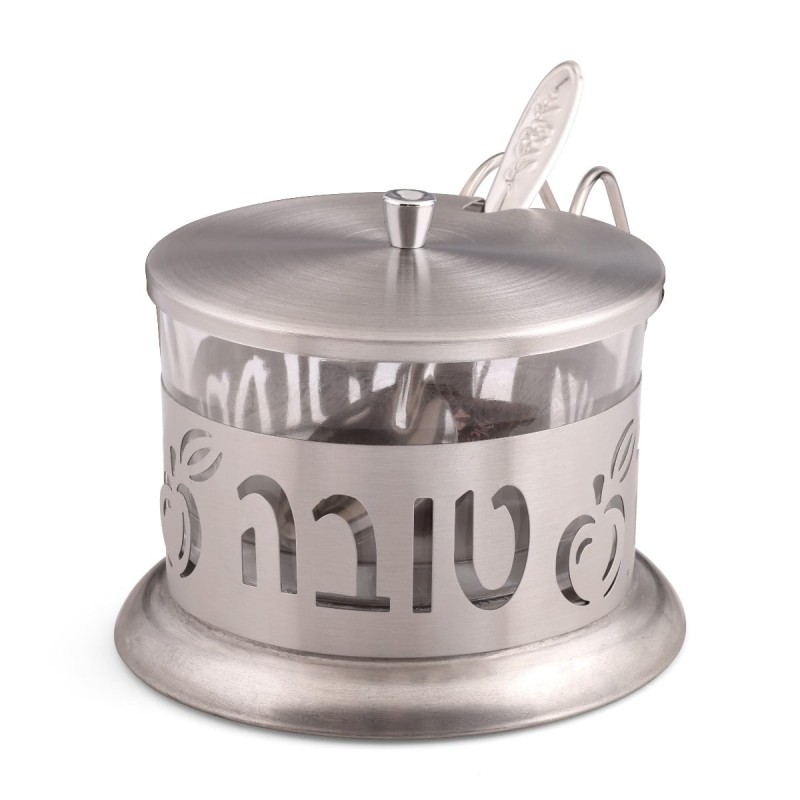 Stainless Steel and Glass Rosh Hashanah Honey Dish