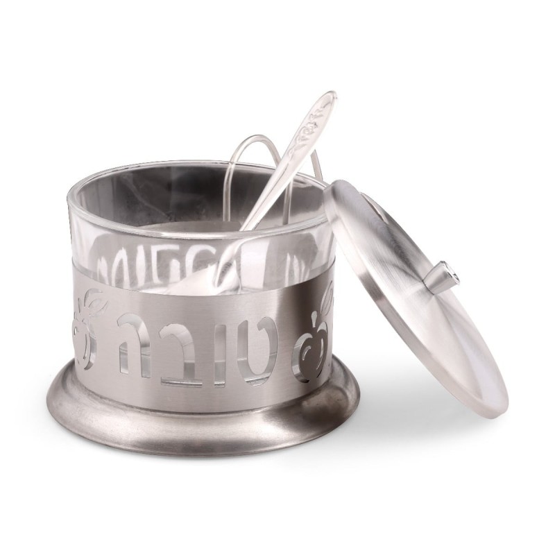 Stainless Steel and Glass Rosh Hashanah Honey Dish
