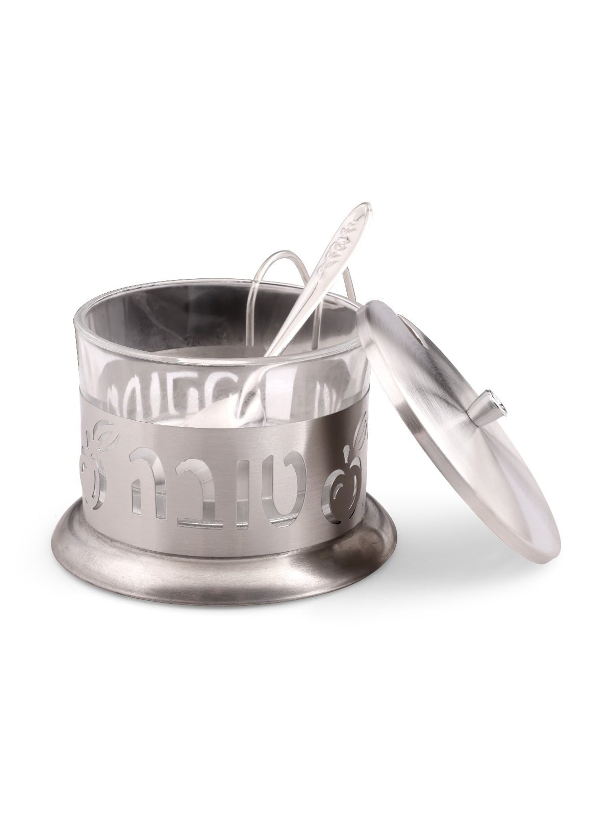 Stainless Steel and Glass Rosh Hashanah Honey Dish