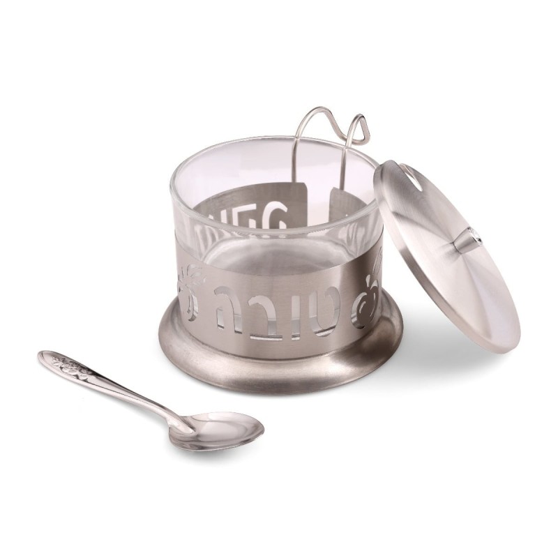 Stainless Steel and Glass Rosh Hashanah Honey Dish