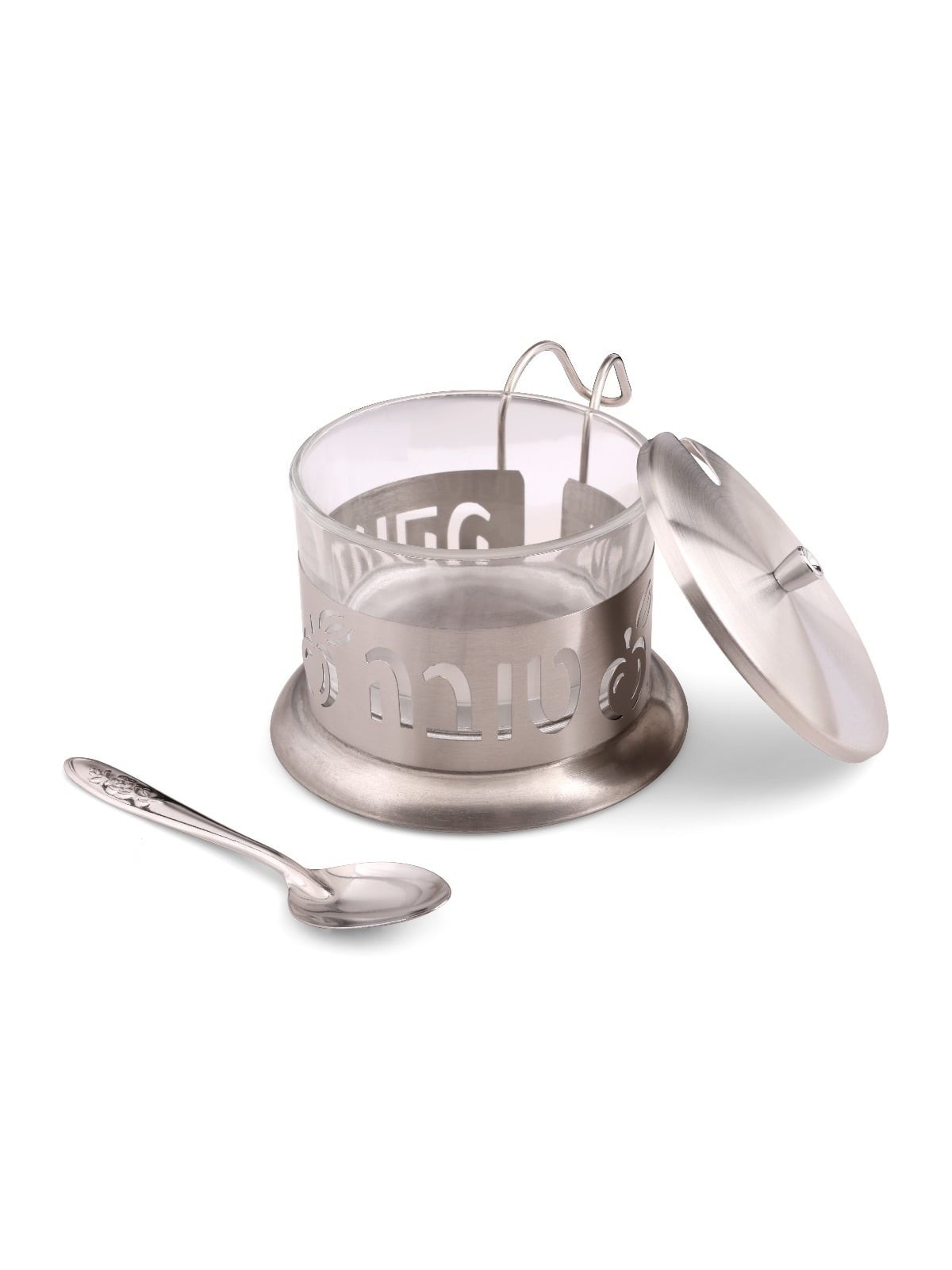 Stainless Steel and Glass Rosh Hashanah Honey Dish