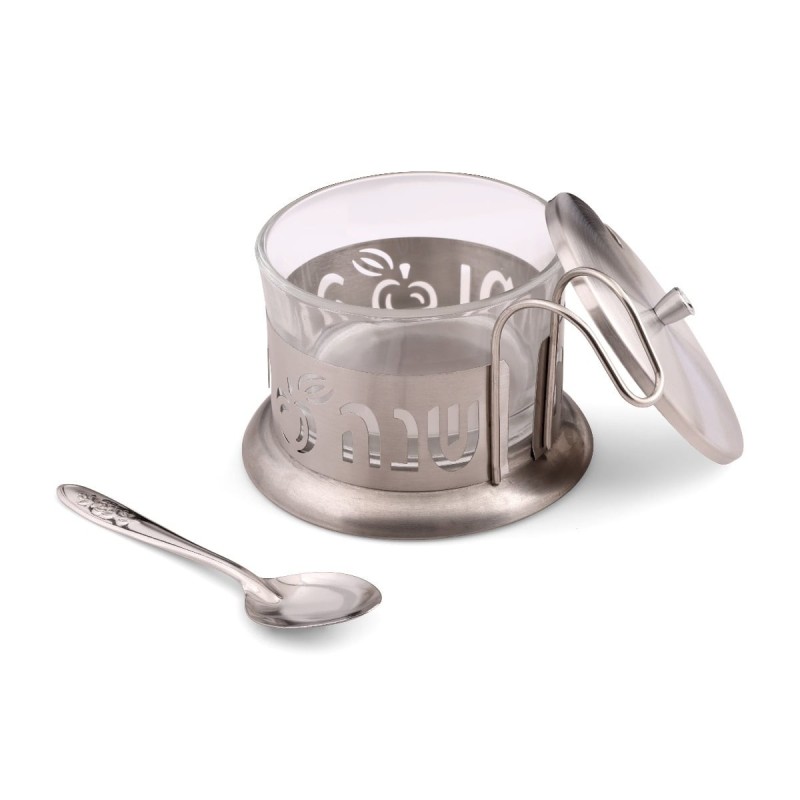 Stainless Steel and Glass Rosh Hashanah Honey Dish