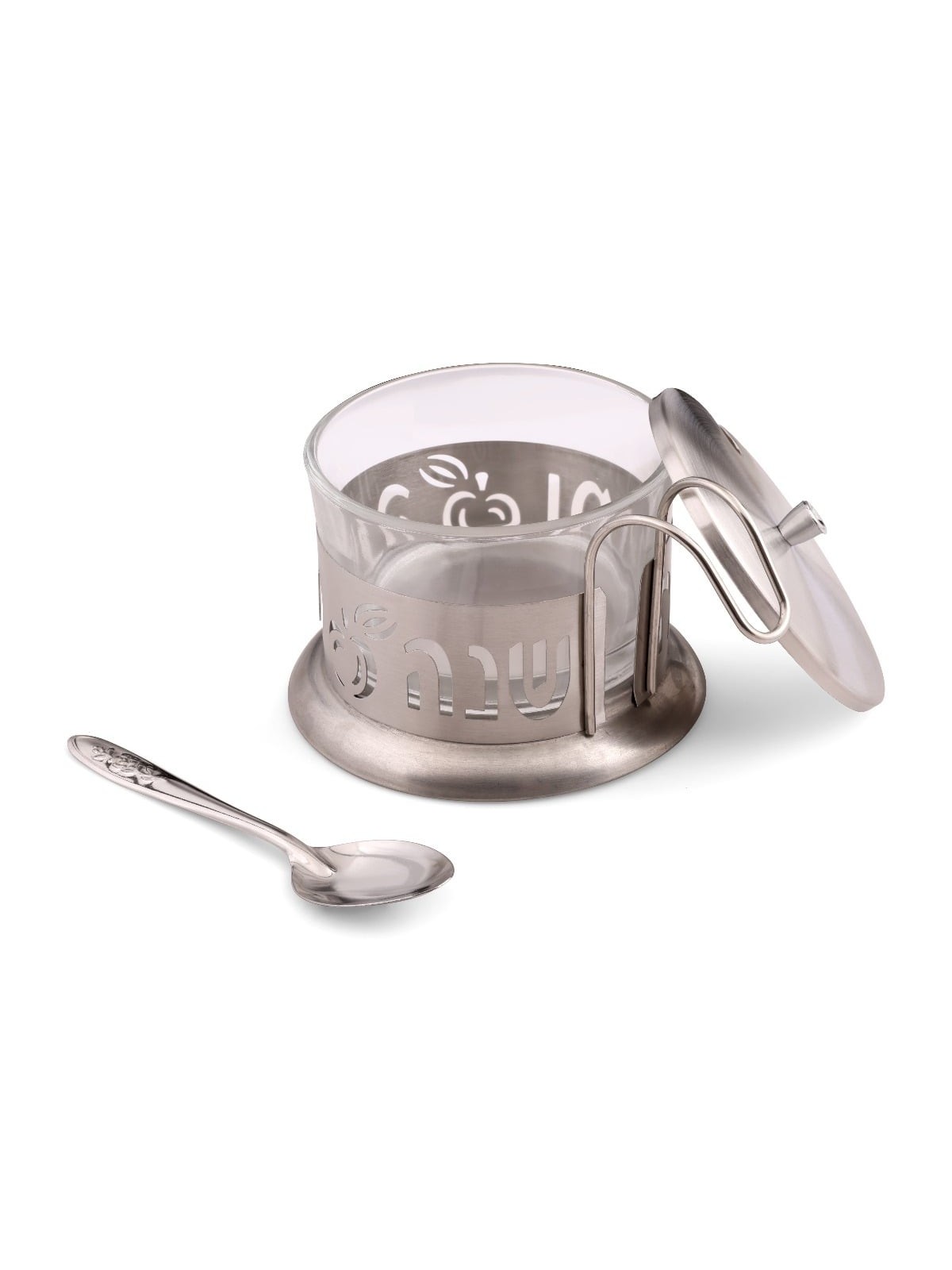 Stainless Steel and Glass Rosh Hashanah Honey Dish