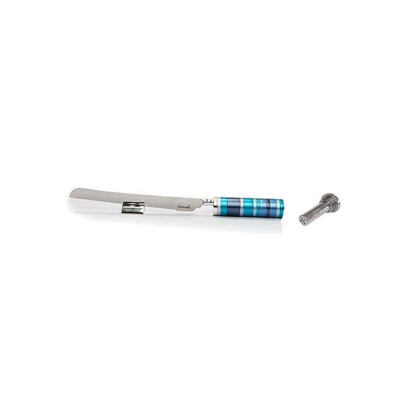 Yair Emanuel Colorful Rings Challah Knife With Mini Salt Shaker (Choic