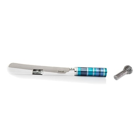 Yair Emanuel Colorful Rings Challah Knife With Mini Salt Shaker (Choic