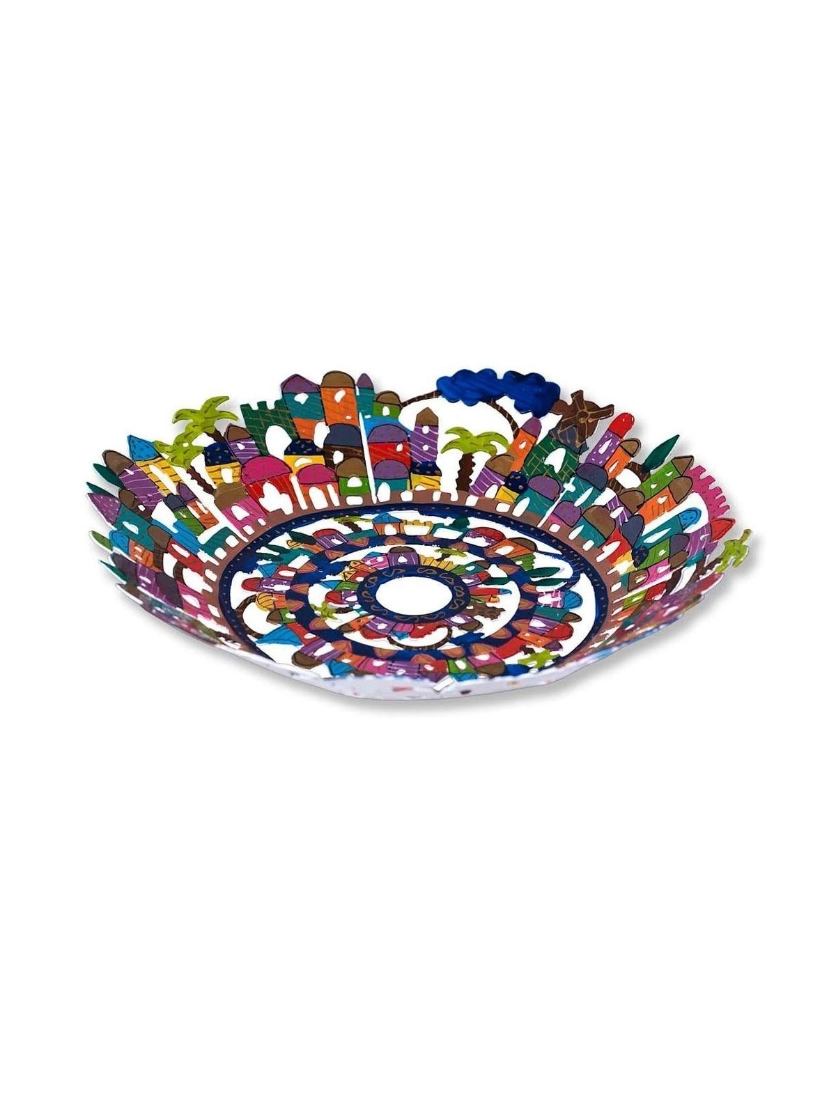 Yair Emanuel Hand Painted Laser Cut Bowl - Jerusalem