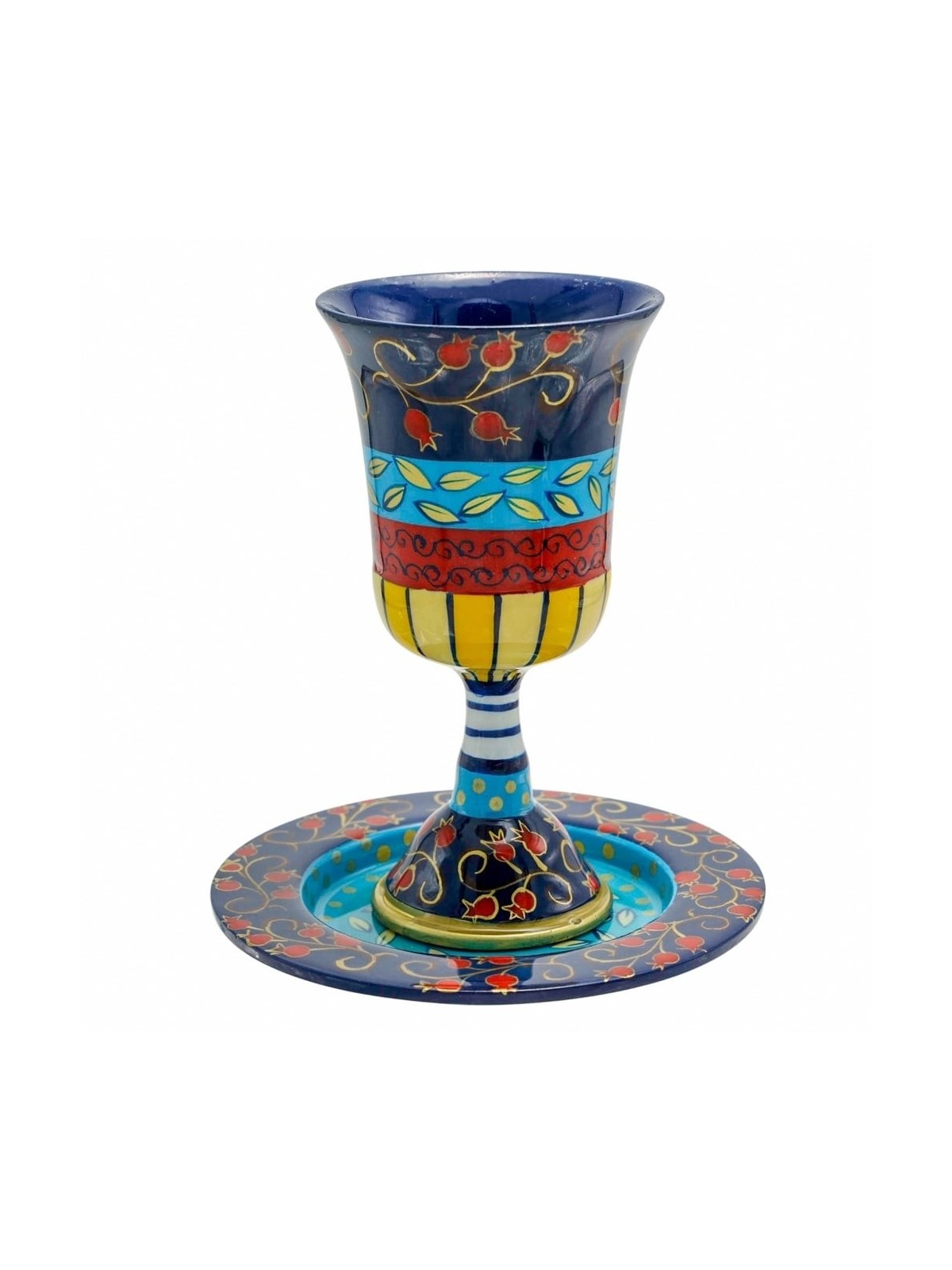 Yair Emanuel Hand Painted Pomegranates Kiddush Cup and Saucer