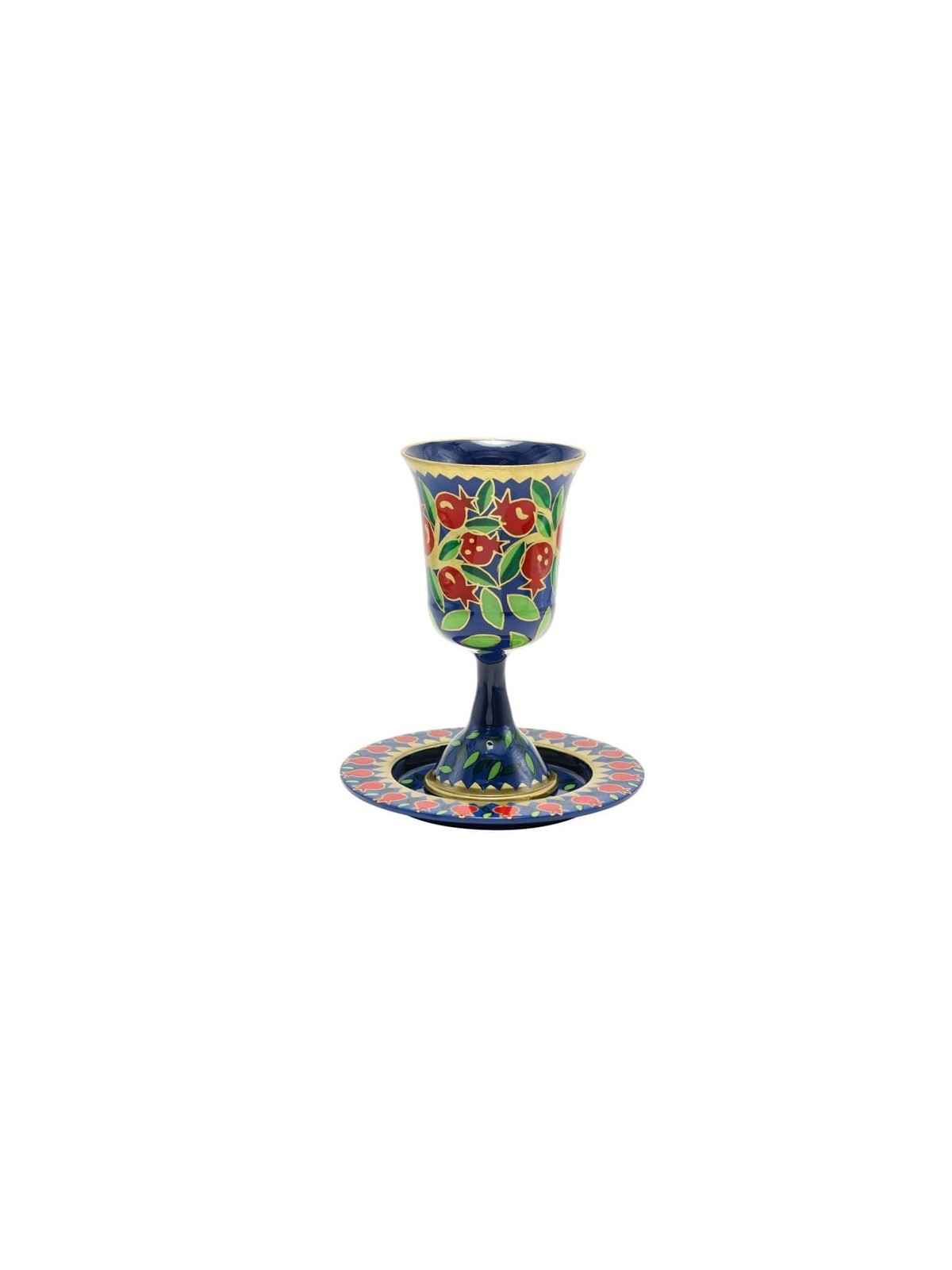 Yair Emanuel Hand Painted Pomegranates Kiddush Cup and Saucer