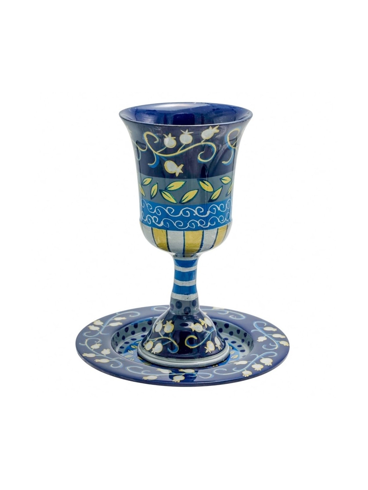 Yair Emanuel Hand Painted Pomegranates Kiddush Cup and Saucer