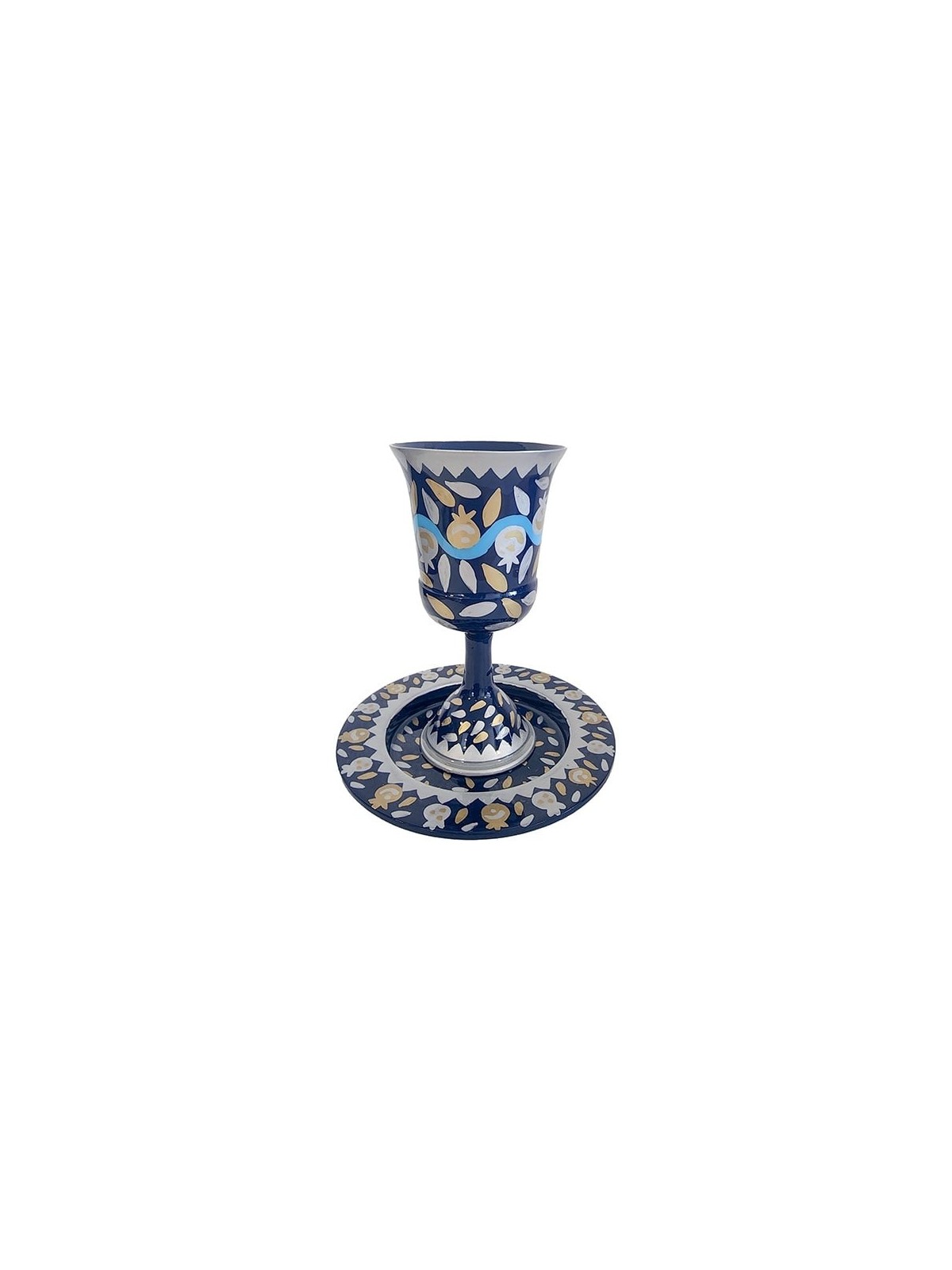 Yair Emanuel Hand Painted Pomegranates Kiddush Cup and Saucer
