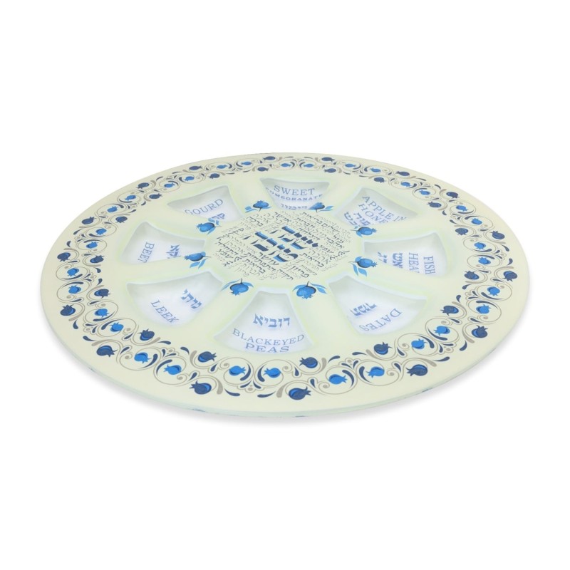 Glass Rosh Hashanah Seder Plate - Pomegranate Design