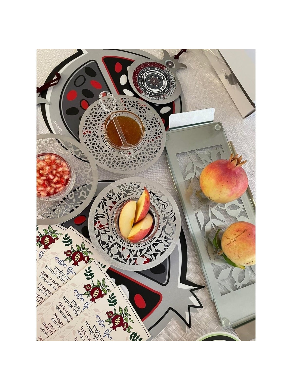 Dorit Judaica Stainless Steel & Glass Rosh Hashanah Honey Dish - Pomeg