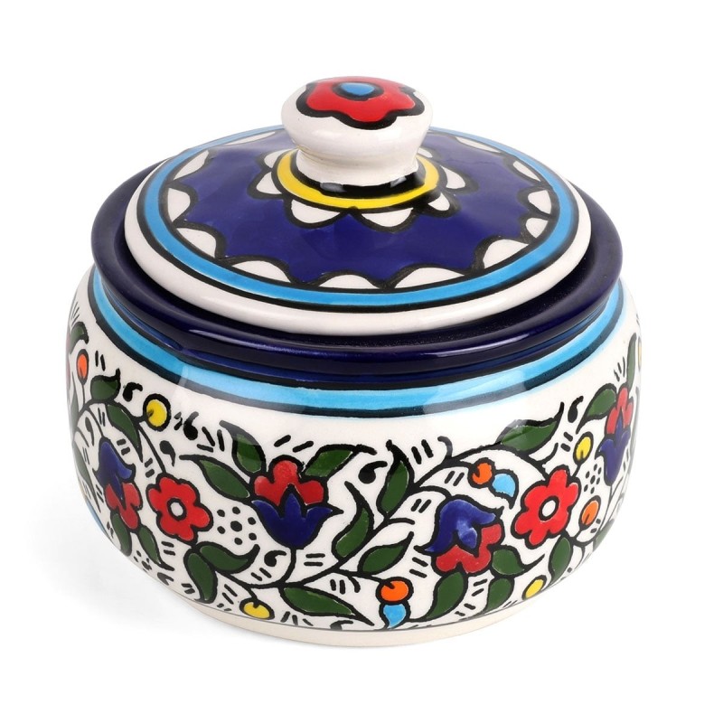 Flowers Sugar and Honey Bowl. Armenian Ceramic