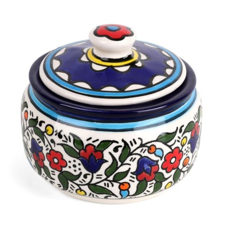 Flowers Sugar and Honey Bowl. Armenian Ceramic