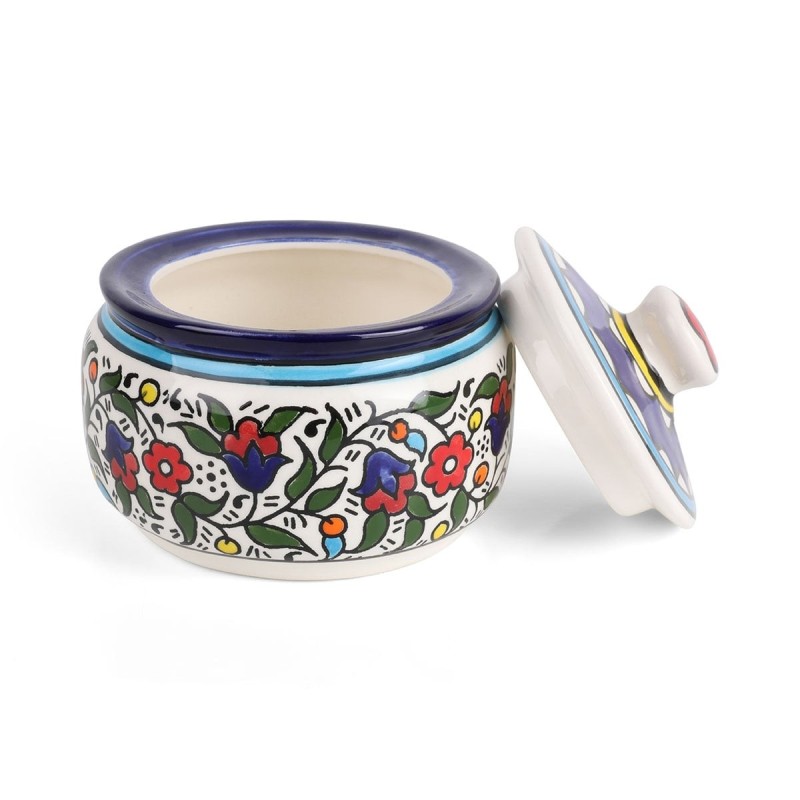 Flowers Sugar and Honey Bowl. Armenian Ceramic