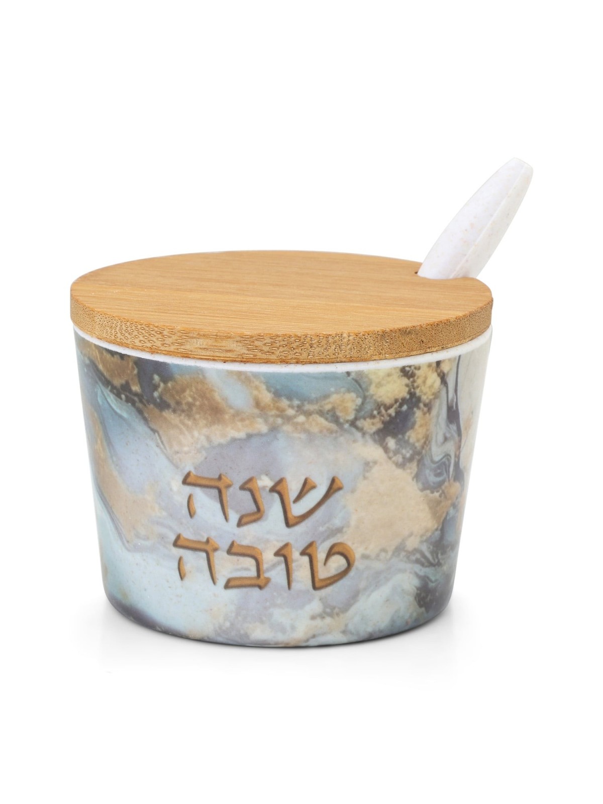 Bamboo Rosh Hashanah Honey Dish with Marble Pattern