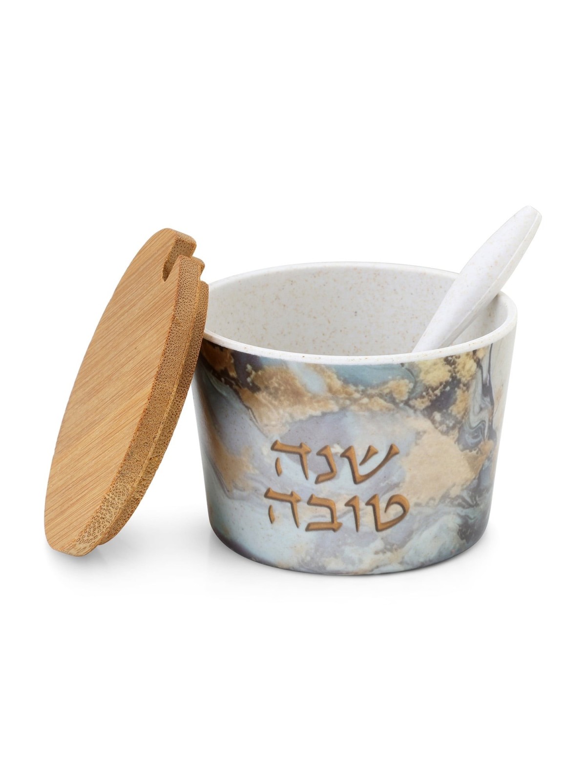 Bamboo Rosh Hashanah Honey Dish with Marble Pattern