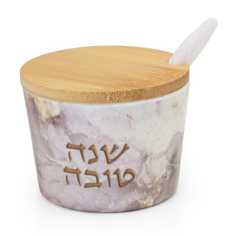 Bamboo Rosh Hashanah Honey Dish with Marble Pattern