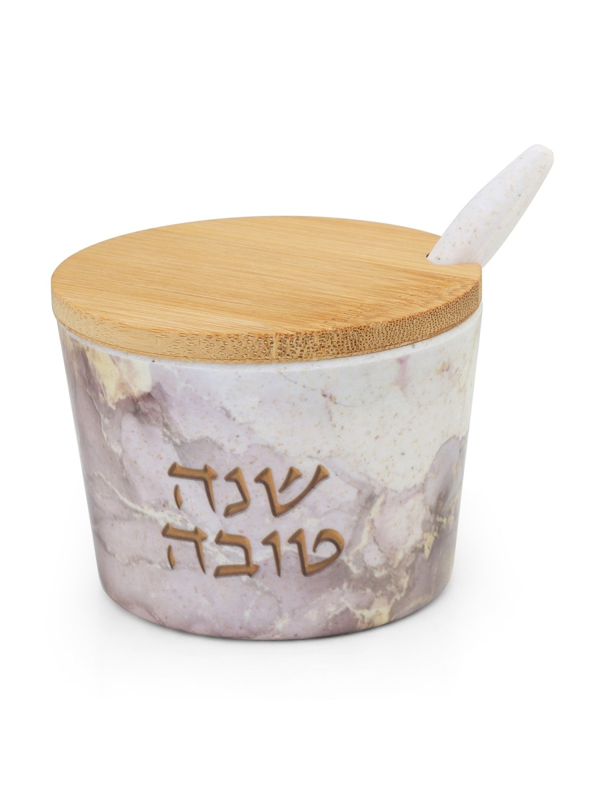 Bamboo Rosh Hashanah Honey Dish with Marble Pattern
