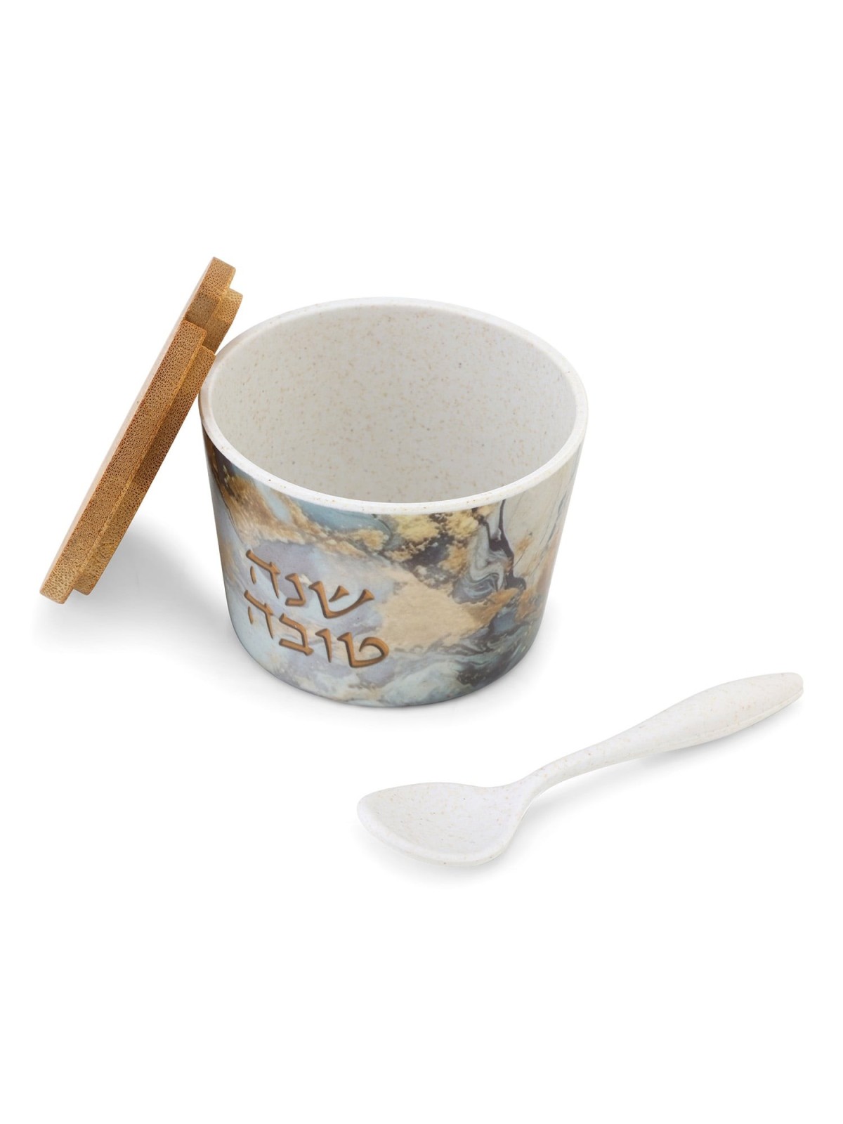 Bamboo Rosh Hashanah Honey Dish with Marble Pattern