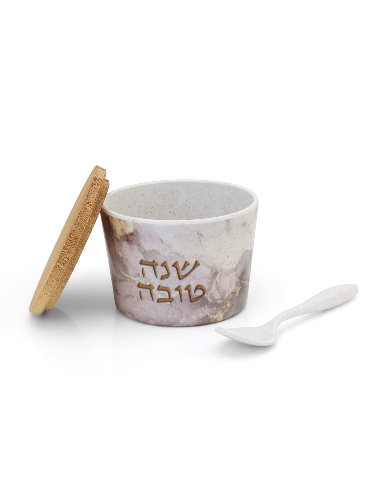 Bamboo Rosh Hashanah Honey Dish with Marble Pattern