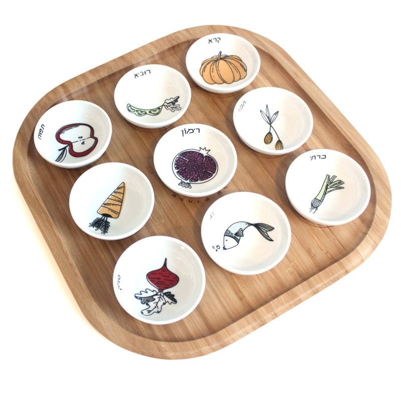 Modern Rosh Hashanah Seder Plate Bamboo by Mickala Design