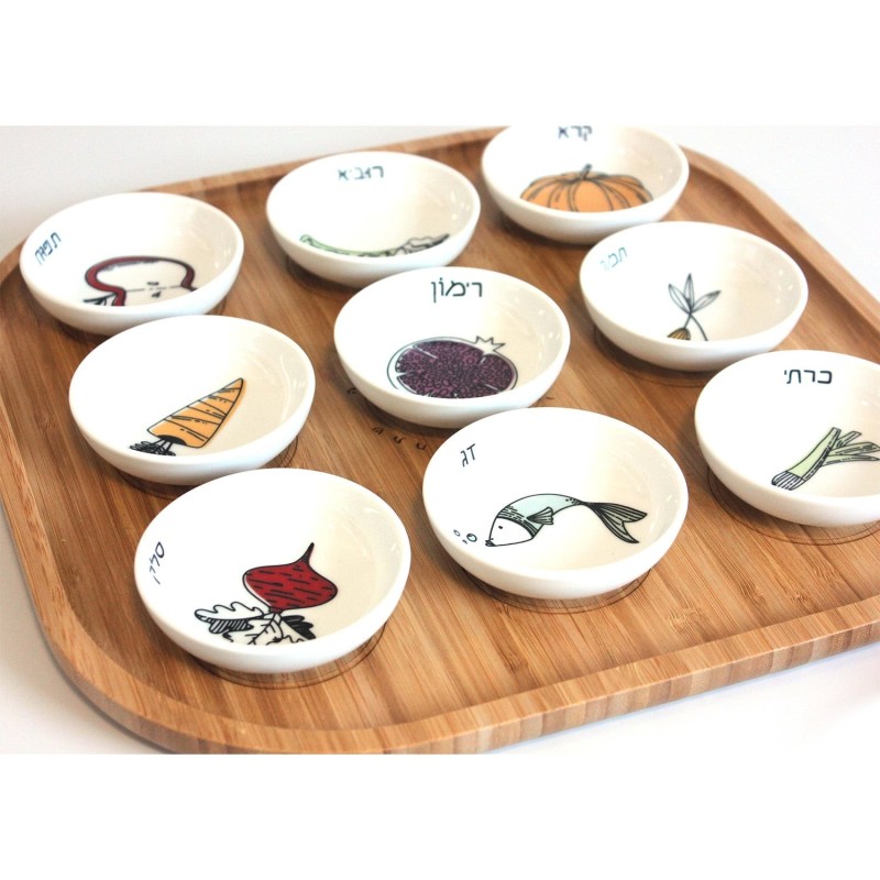 Modern Rosh Hashanah Seder Plate Bamboo by Mickala Design