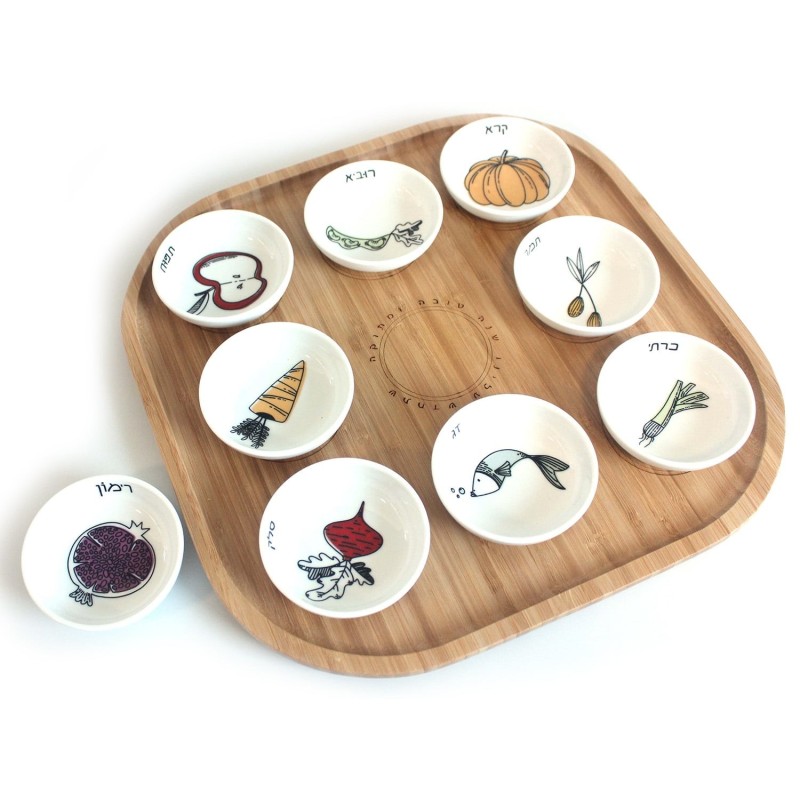Modern Rosh Hashanah Seder Plate Bamboo by Mickala Design