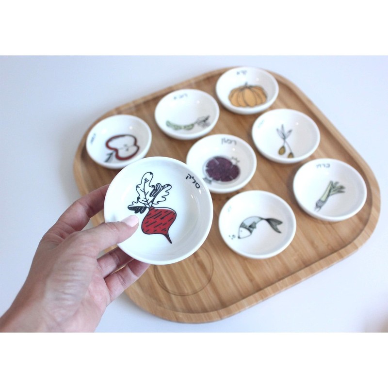 Modern Rosh Hashanah Seder Plate Bamboo by Mickala Design