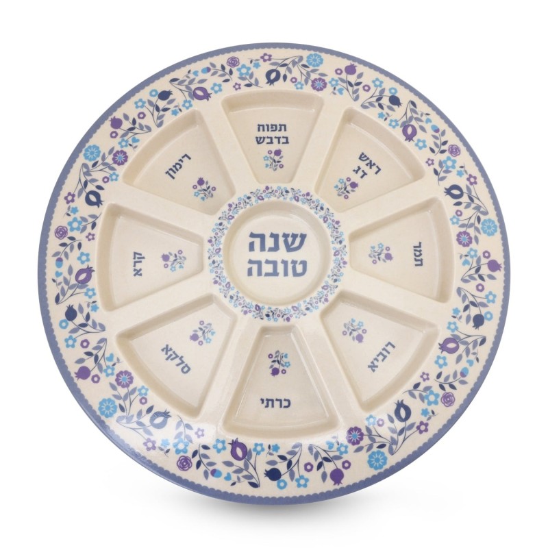 Bamboo Rosh Hashanah Seder Plate with Pomegranate Motif