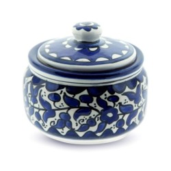 Blue and White Flowers Sugar And Honey Bowl. Armenian Ceramic