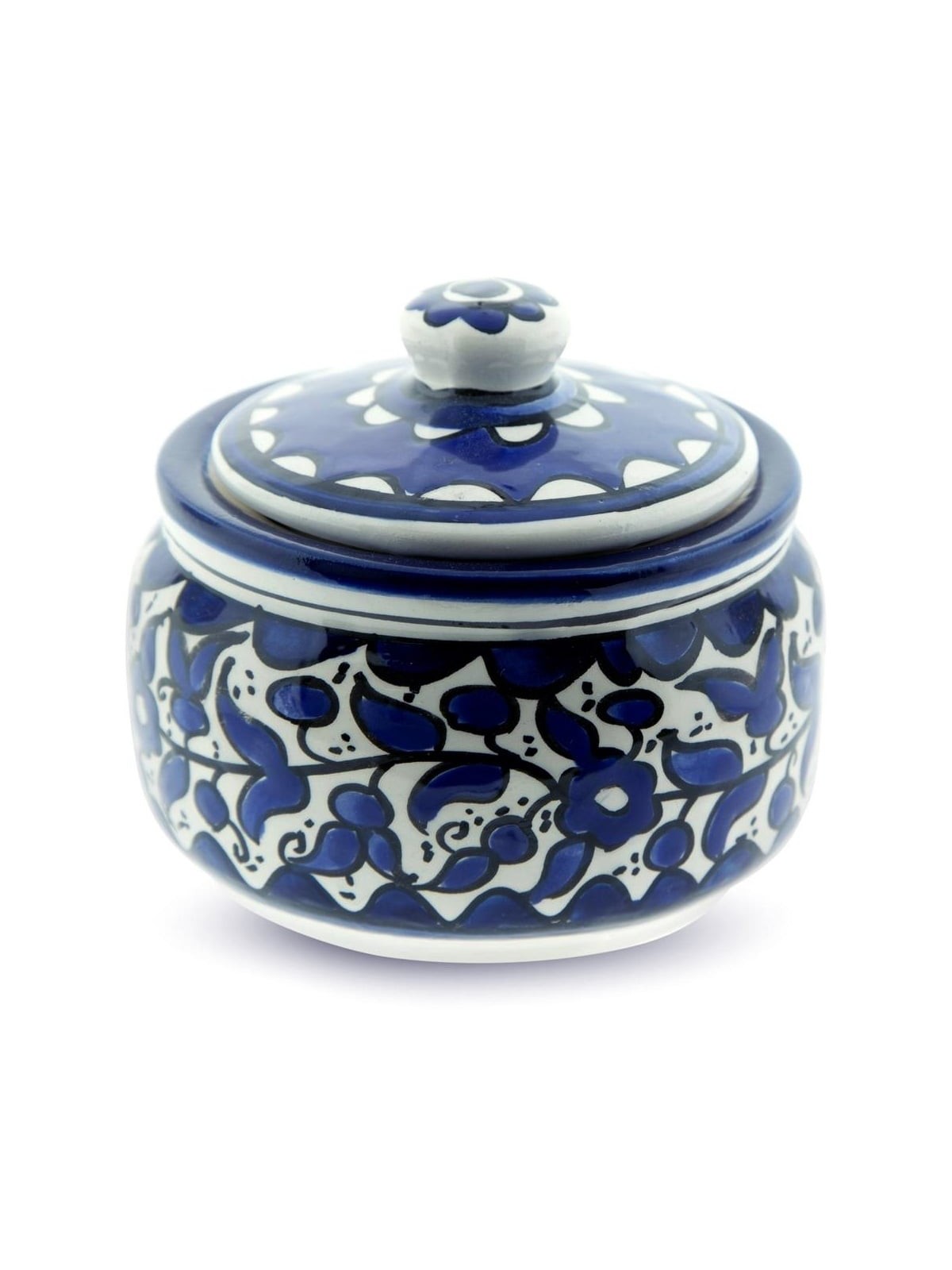 Blue and White Flowers Sugar And Honey Bowl. Armenian Ceramic