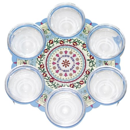 Pomegranate Mandala Rosh Hashanah Seder Plate by Dorit Judaica