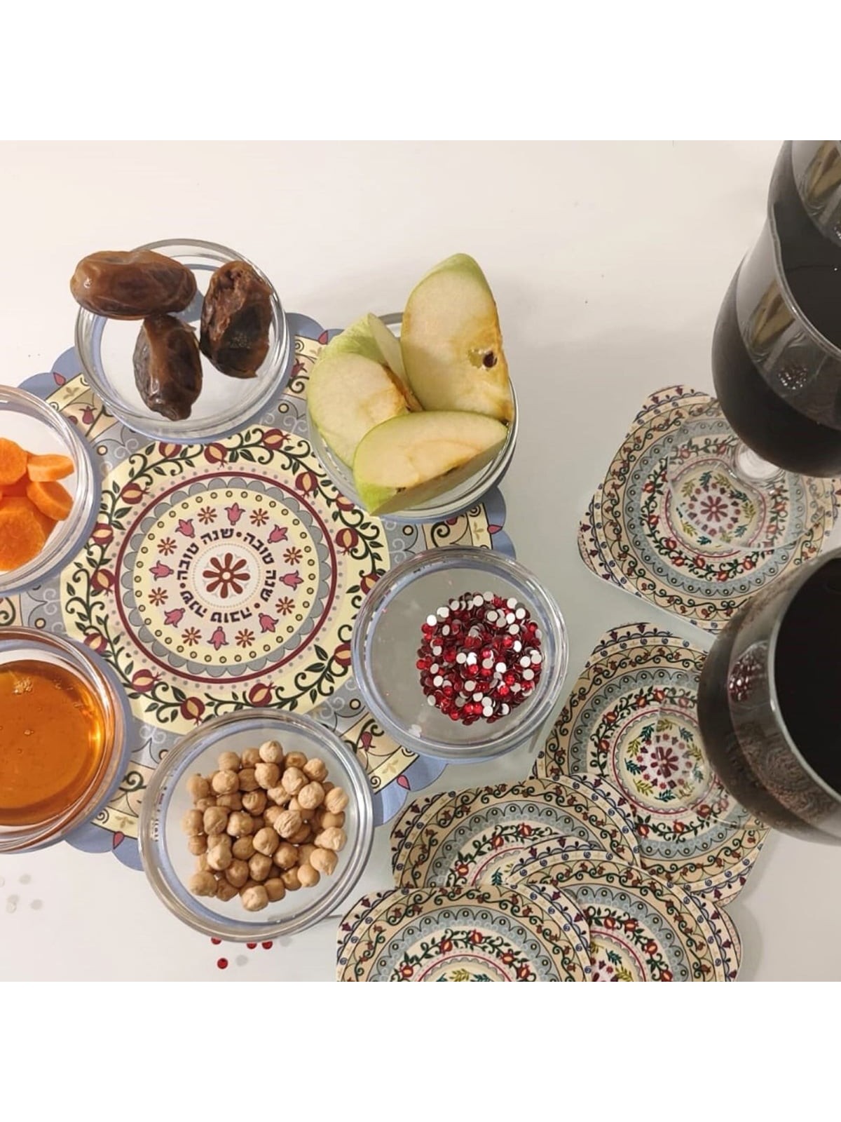 Pomegranate Mandala Rosh Hashanah Seder Plate by Dorit Judaica