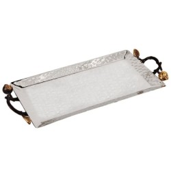Yair Emanuel Hammered Candlesticks Tray - Pomegranates