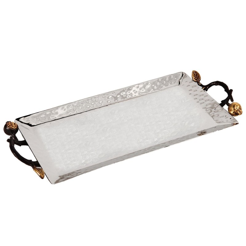 Yair Emanuel Hammered Candlesticks Tray - Pomegranates