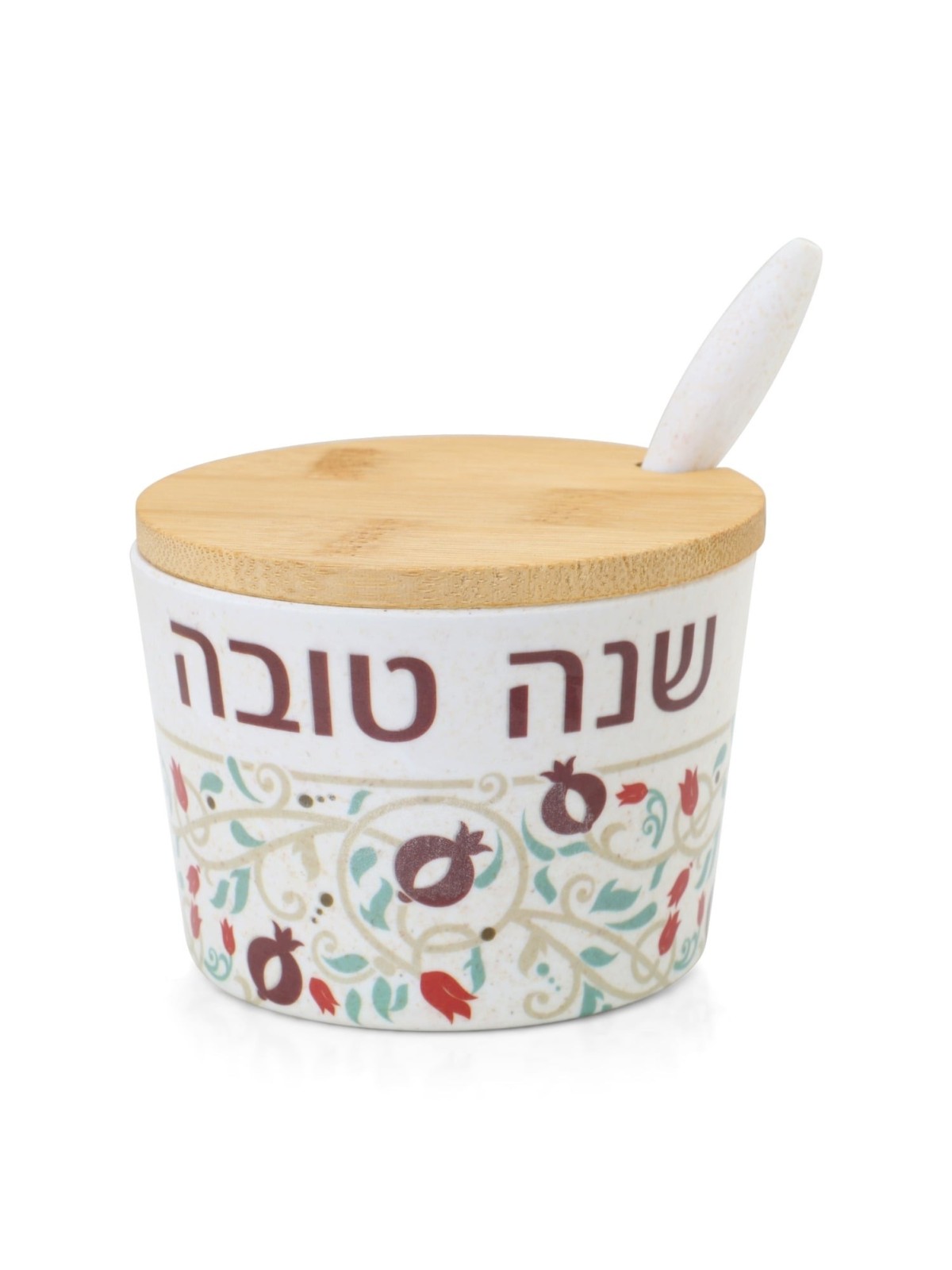 Bamboo Rosh Hashanah Honey Dish with Pomegranate Design