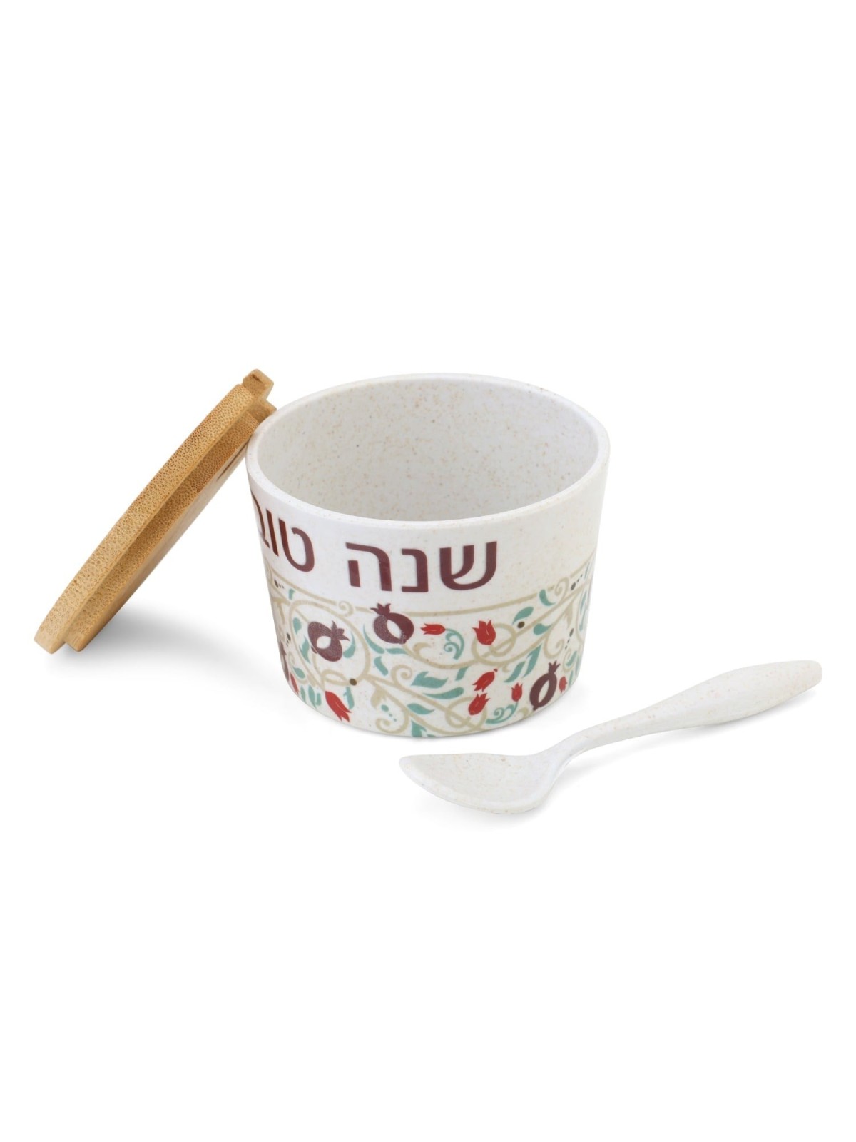 Bamboo Rosh Hashanah Honey Dish with Pomegranate Design