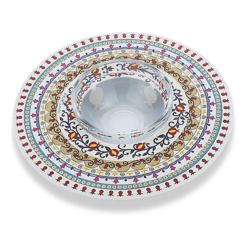 Dorit Judaica Colorful Mandala with Pomegranates Honey Dish for Rosh H