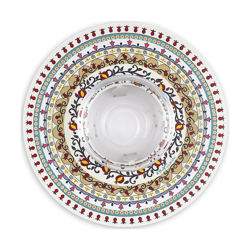 Dorit Judaica Colorful Mandala with Pomegranates Honey Dish for Rosh H
