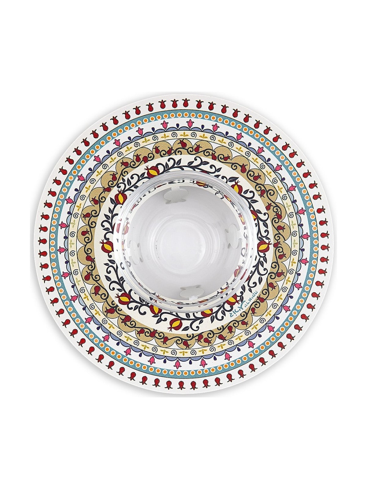 Dorit Judaica Colorful Mandala with Pomegranates Honey Dish for Rosh H