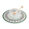 Lily Art Glass Rosh Hashanah Honey Dish & Wooden Honey Spoon - Leafy P