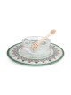Lily Art Glass Rosh Hashanah Honey Dish & Wooden Honey Spoon - Leafy P