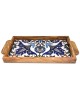 Colorful Flowers: Olive Wood & Armenian Ceramic Serving Tray