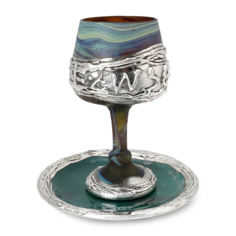 'Jerusalem' Ceramic and Sterling Silver-Plated Kiddush Cup With Ancien