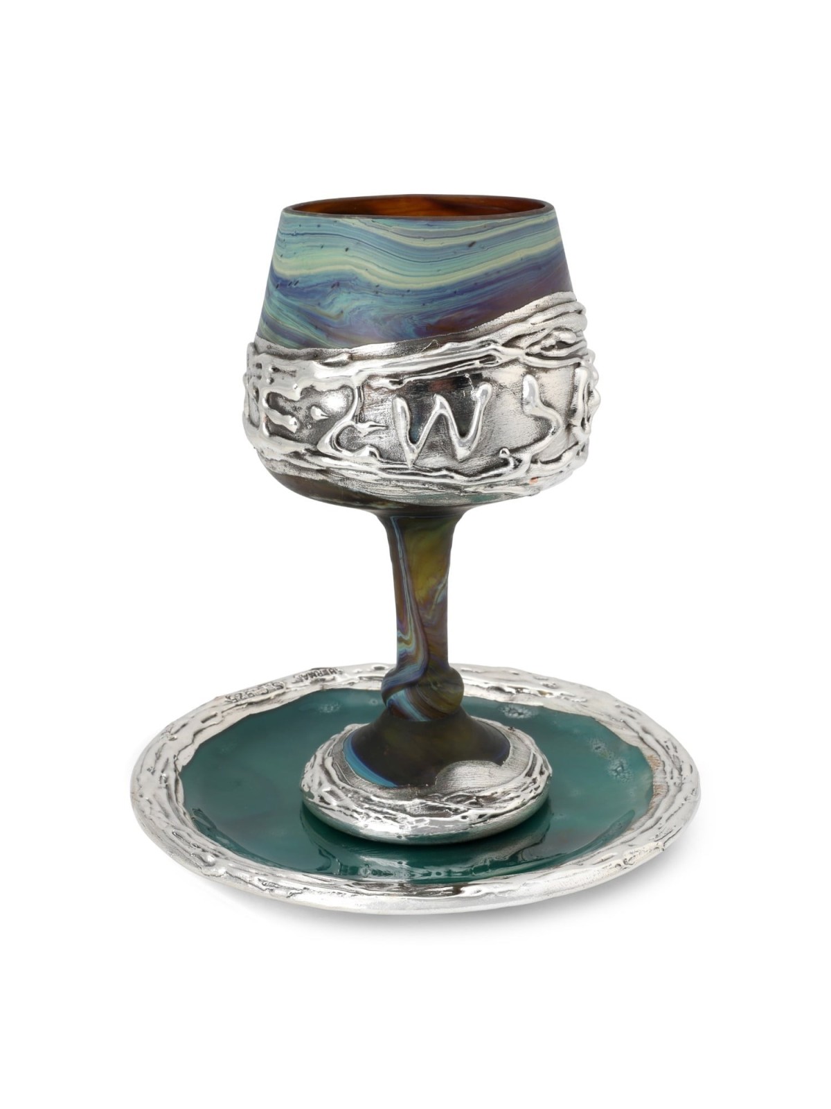 'Jerusalem' Ceramic and Sterling Silver-Plated Kiddush Cup With Ancien