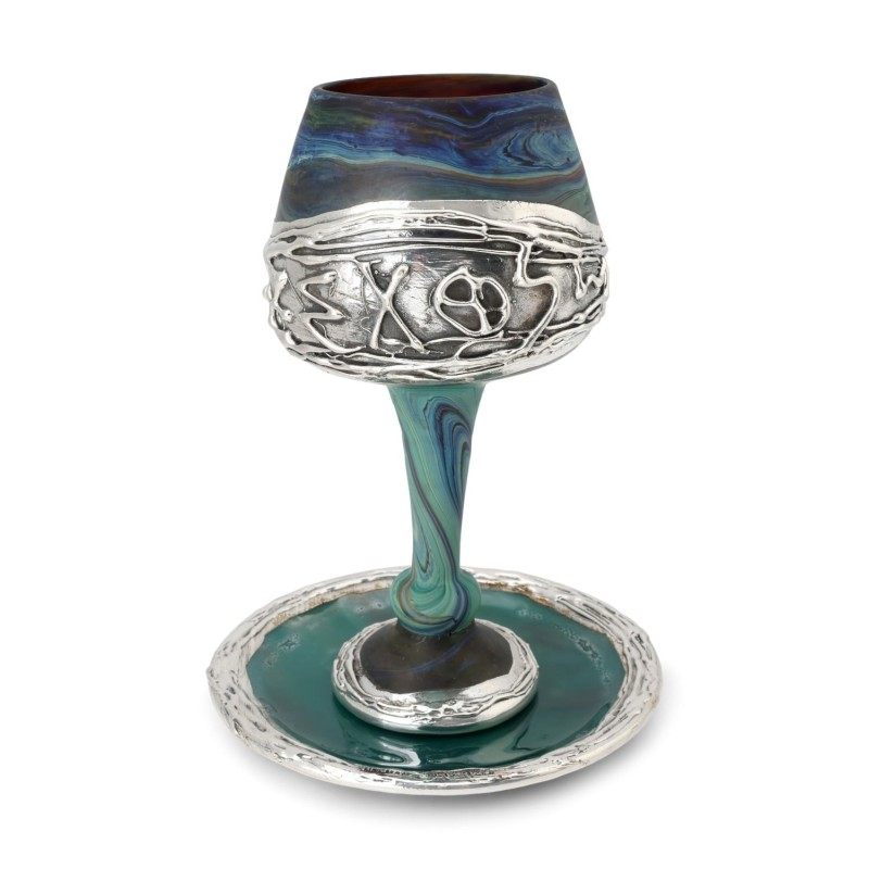 'Jerusalem' Ceramic and Sterling Silver-Plated Kiddush Cup With Ancien